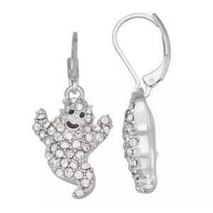 NAPIER Ghost Drop Earrings | Silver Tone, Crystal, Sparkle, Trick or Treat NEW
